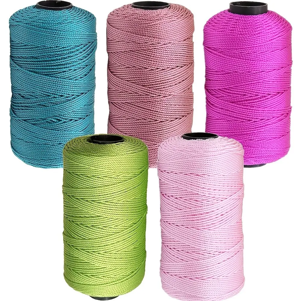 Nylon Thread 5-Pack Set, 1.5mm X 219m Per Strand, Ideal for Crafting Hats, Bags, Charms, DIY Projects, Gardening, Fishing Nets, Multi-Color Options