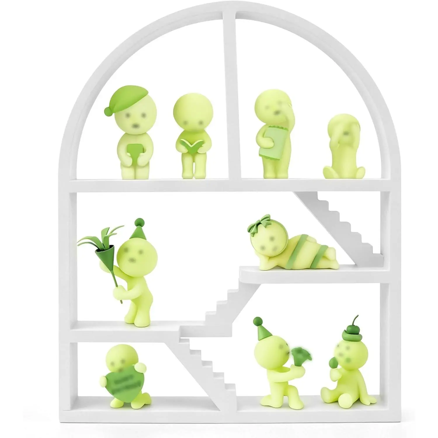 Display Shelf Compatible with Smiski Mini Figures, Organizer Stand for Smiski Blind Box Glow-in-the-Dark Collectible Figures, Decorative Storage Rack for Smiski Hippers, 11.8 x 9.4 Inch White
