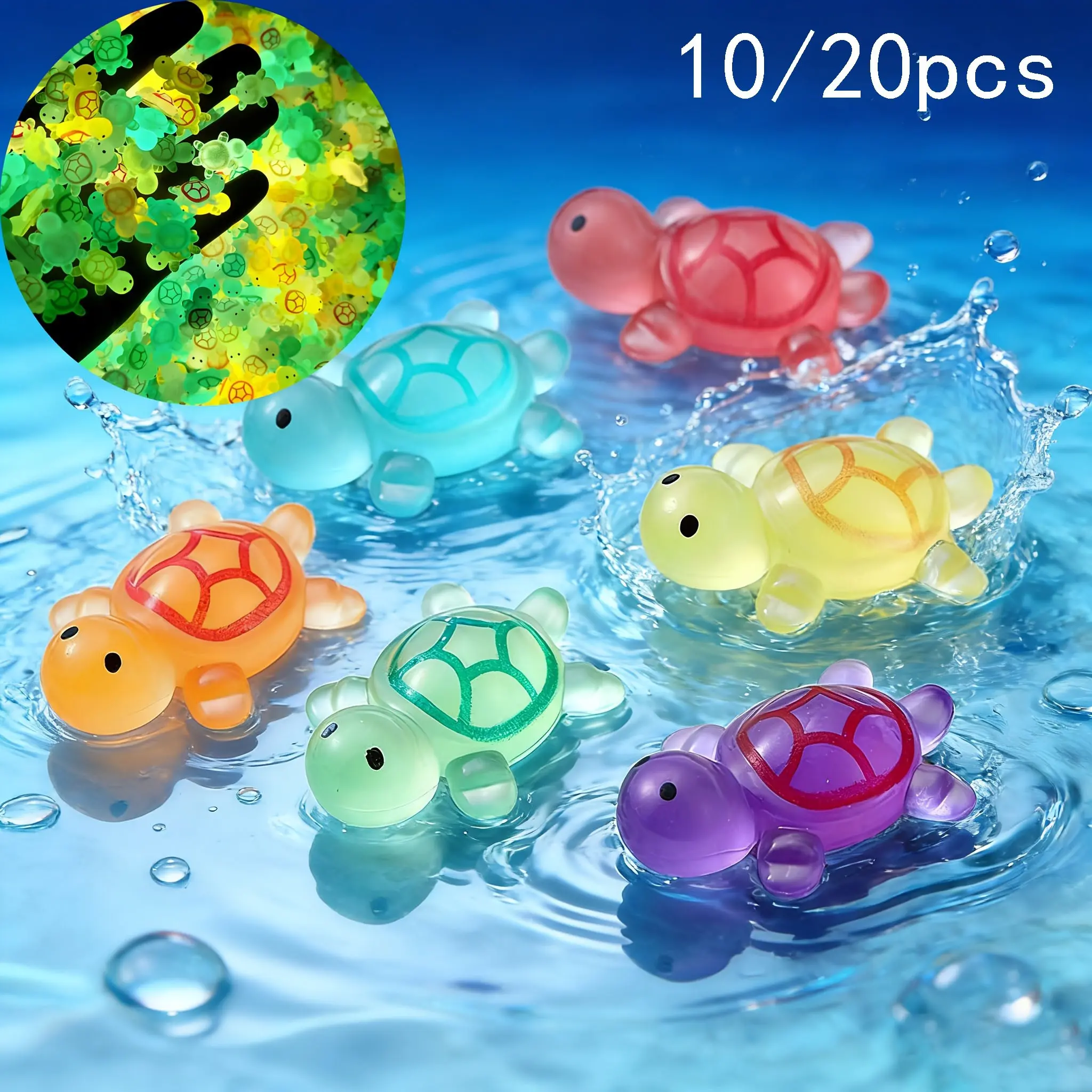 10/20/50pcs Cute Glow-In-The-Dark Mini Resin Turtle Ornaments, Fluorescent Sea Turtle Micro Landscape DIY Aquarium Decorations, Fish Tank Decor