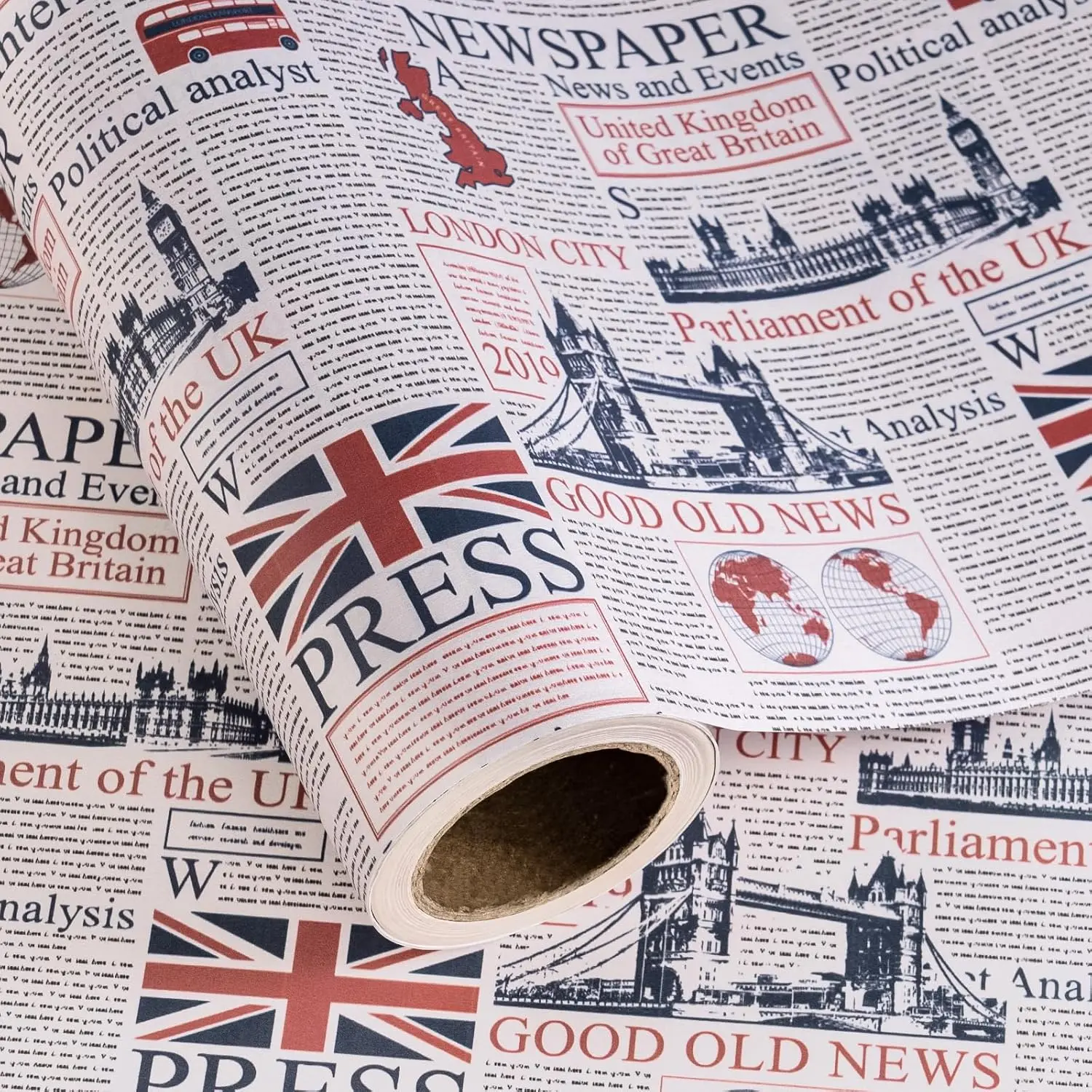 WRAPAHOLIC Vintage Newspaper Wrapping Paper Roll Retro Paris London Travel Floral Rose Newspaper Design Kraft Gift Wrap Paper for Birthday, Wedding, Anniversary, Bridal Shower, Romantic Party Gifts- Mini Roll - 17 Inch x 16.5 Feet -