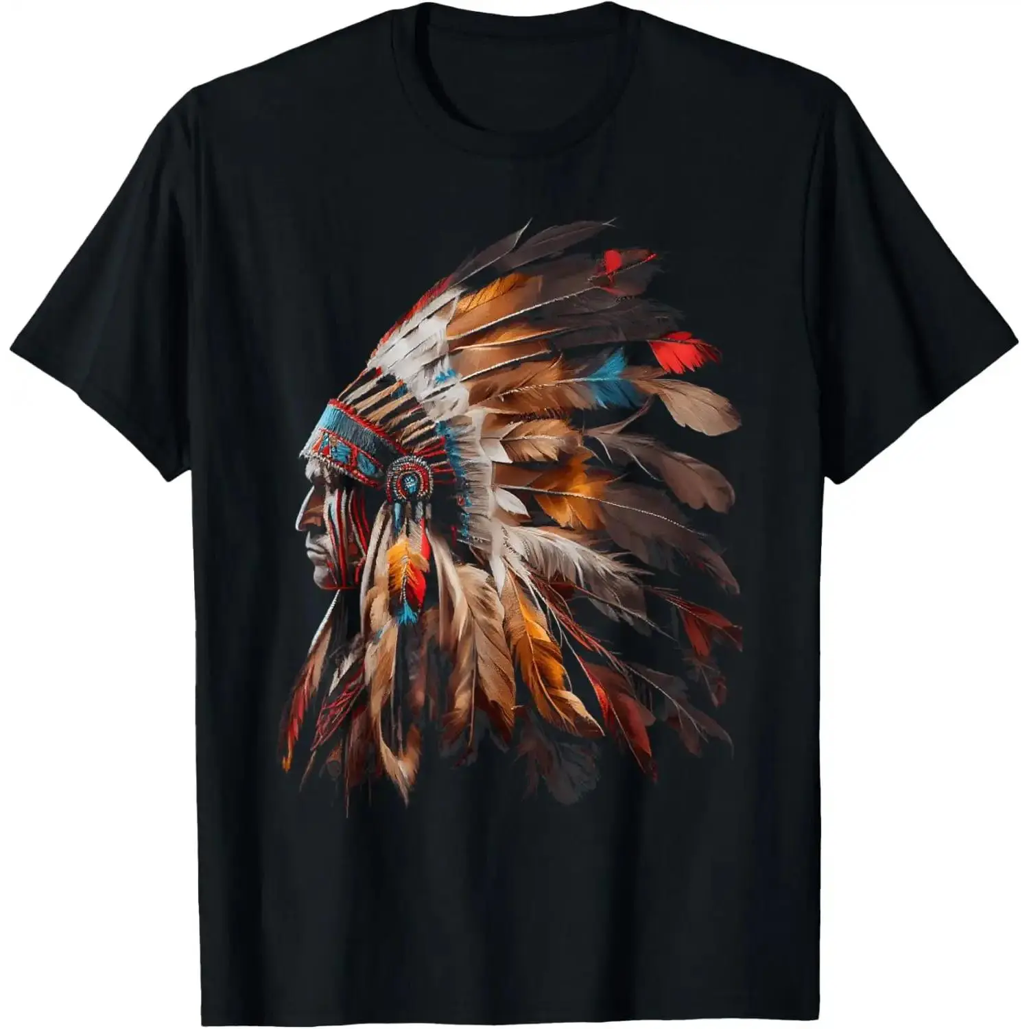 Native American Indian Headdress Graphic Tees Men Women T-Shirt Plus Size Oversized Crewneck