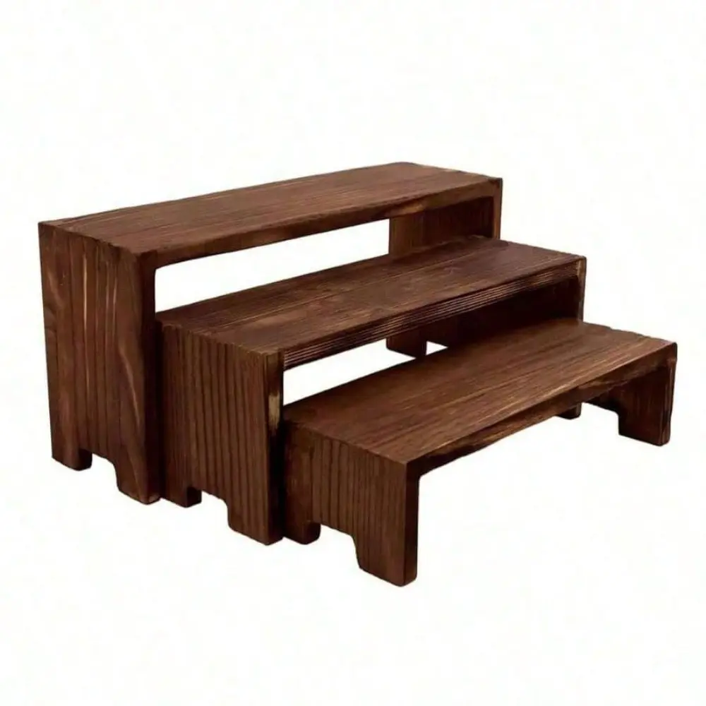 3-Tier Wooden Display Rack, Rectangular Wood Shelf for Cupcakes, Perfume, Cosmetics, Food, Plants, Perfect for Parties and Gatherings