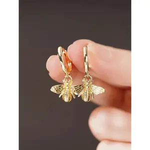 Gold Bee Hoop Earrings for Women, Honey Bee Dangle Huggie Earrings, Dainty Insect Drop Earrings, Nature Inspired Jewelry, Lightweight Everyday Earrings, Birthday Gift for Women Girls