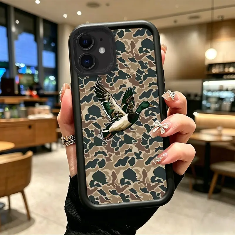 Heavy Duty Soft Silicone Cellphone Case for iPhone 11/12/12 Mini - Enhanced Shockproof Protector, Anti-Fingerprint, Double-Sided Protection, Button Guard, HD Print Flying Mallard Duck Camo Celestial Eye Layered Design iOS Mobile Accessory (BOJTN31Z)
