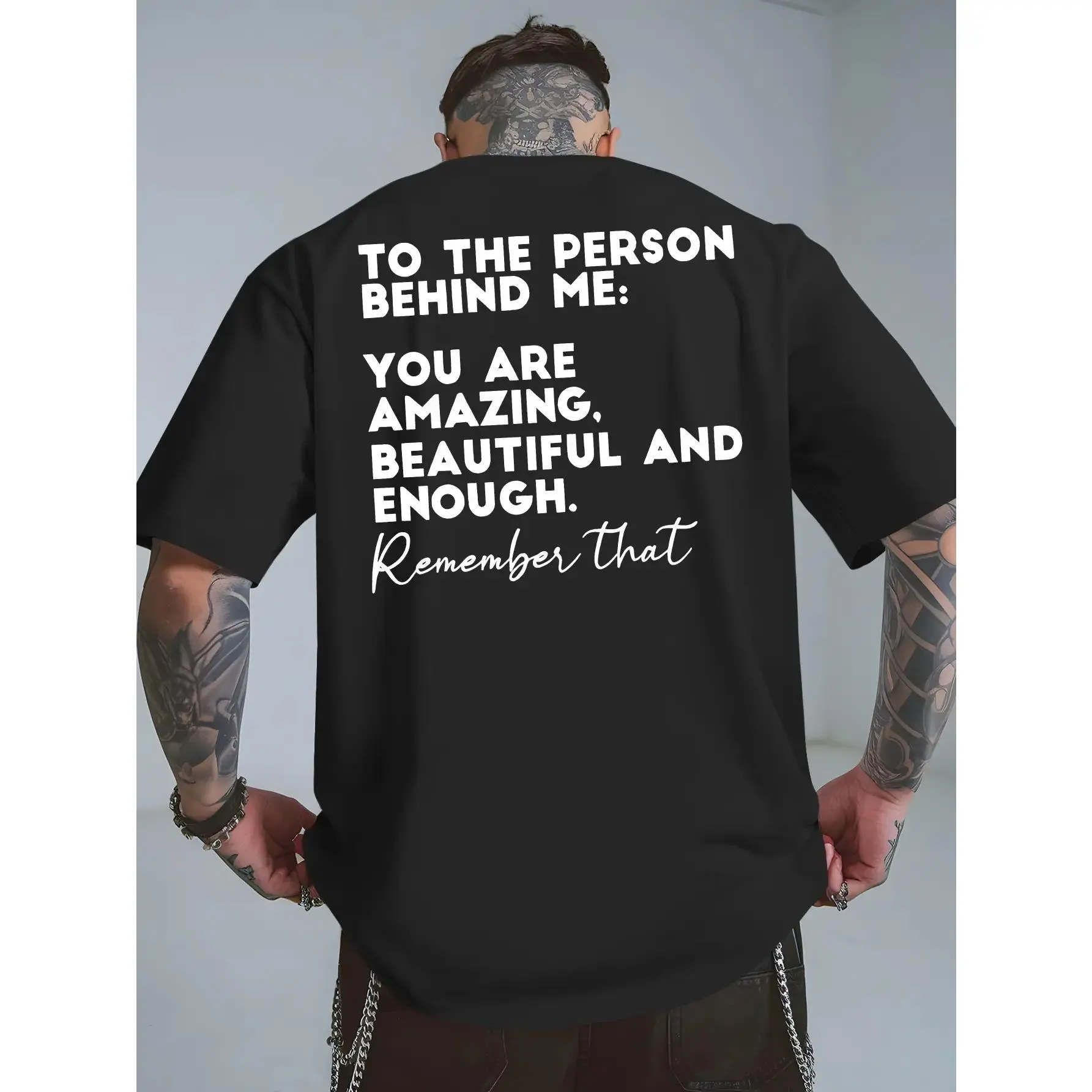 Men's Red Motivational Back Print T-Shirt - "to the Person Behind Me..." Inspirational Message,Comfort Fit Short Sleeve Top for Daily Wear & Vacation Outfits