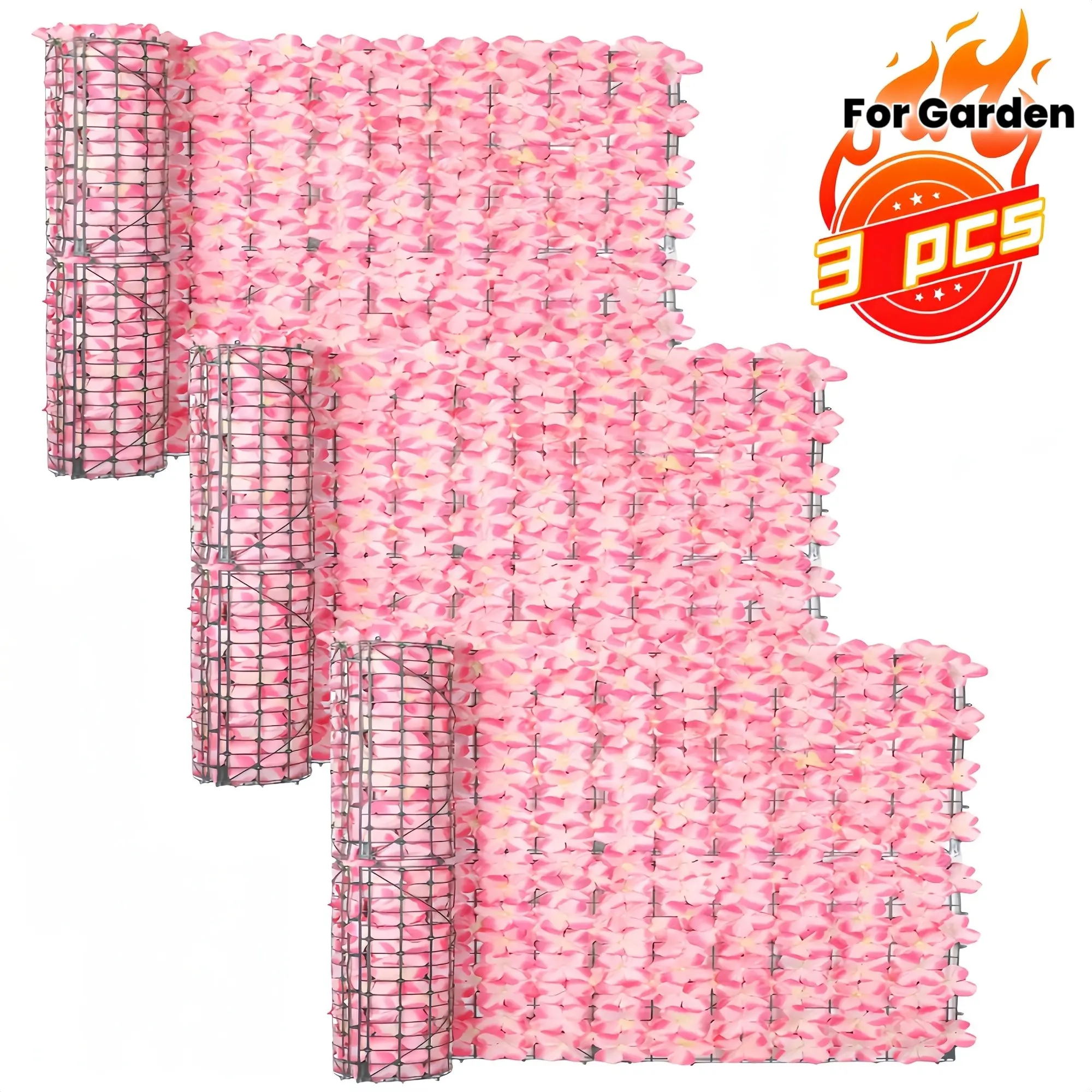 3 Piece Cherry Blossom Plastic Privacy Screen, High Realism Decor, Decorative Outdoor Garden/balcony Railing, Wedding Engagement Party Background Backdrop