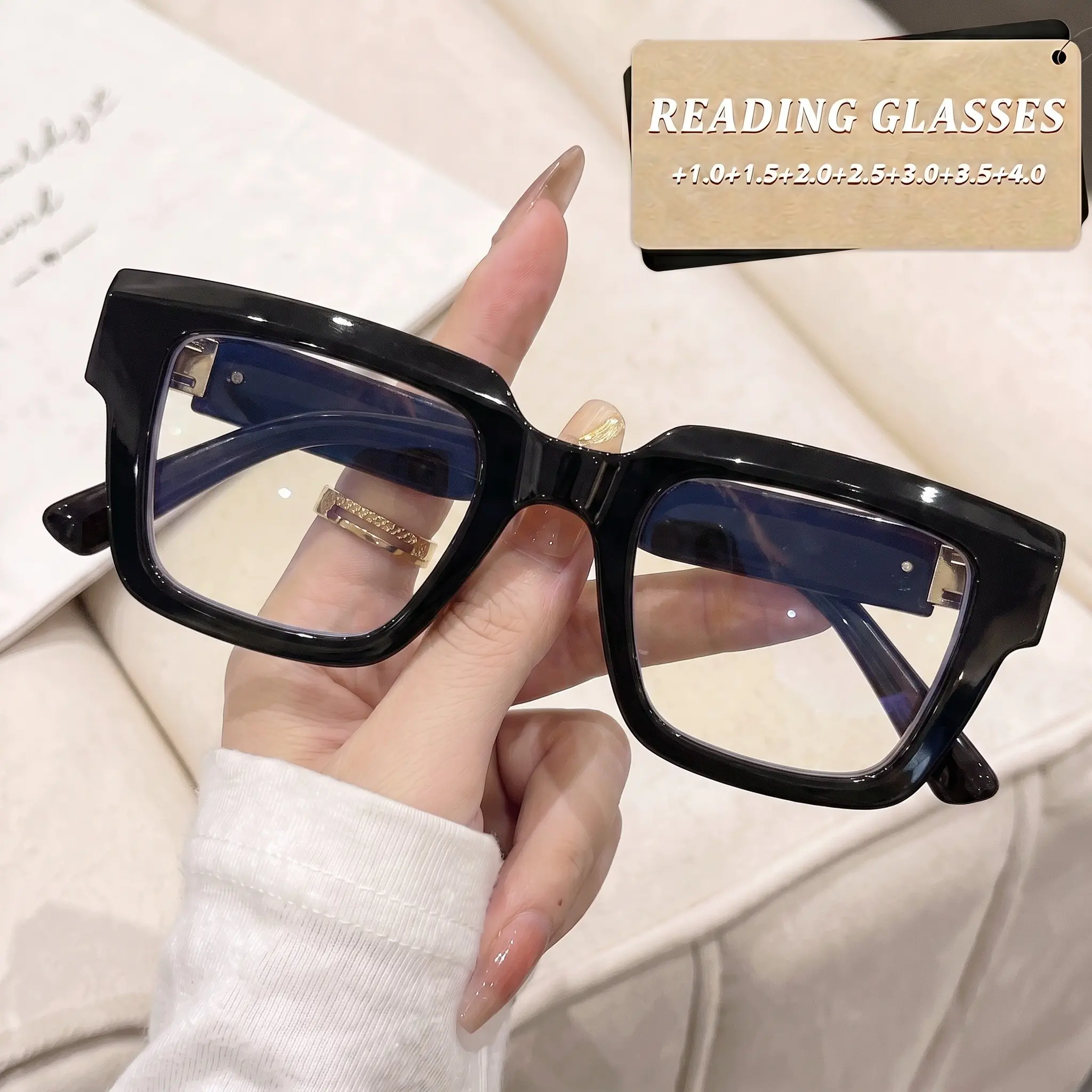 Fashion Transparent Reading Glasses for Women and Men, Clear Square Frame, Lightweight Magnifying Glass for Books, Phone, Computer