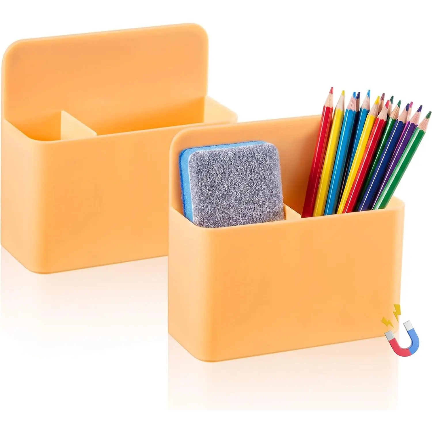 2 count  Dry Erase Marker Holders for Whiteboard,Orange | ABS Organizers with Removable Dividers for Pens, Erasers and Small Supplies in Classrooms, Offices and Homes Organizer
