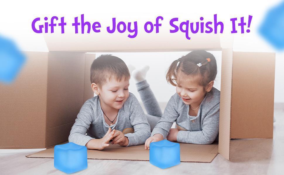 Sensory Square Stress Cube – 2.17" Ice Cube Squishy Toy for Kids & Adults, Non-Toxic Fidget Cube & Stress Relief Ball for Anxiety (Blue)