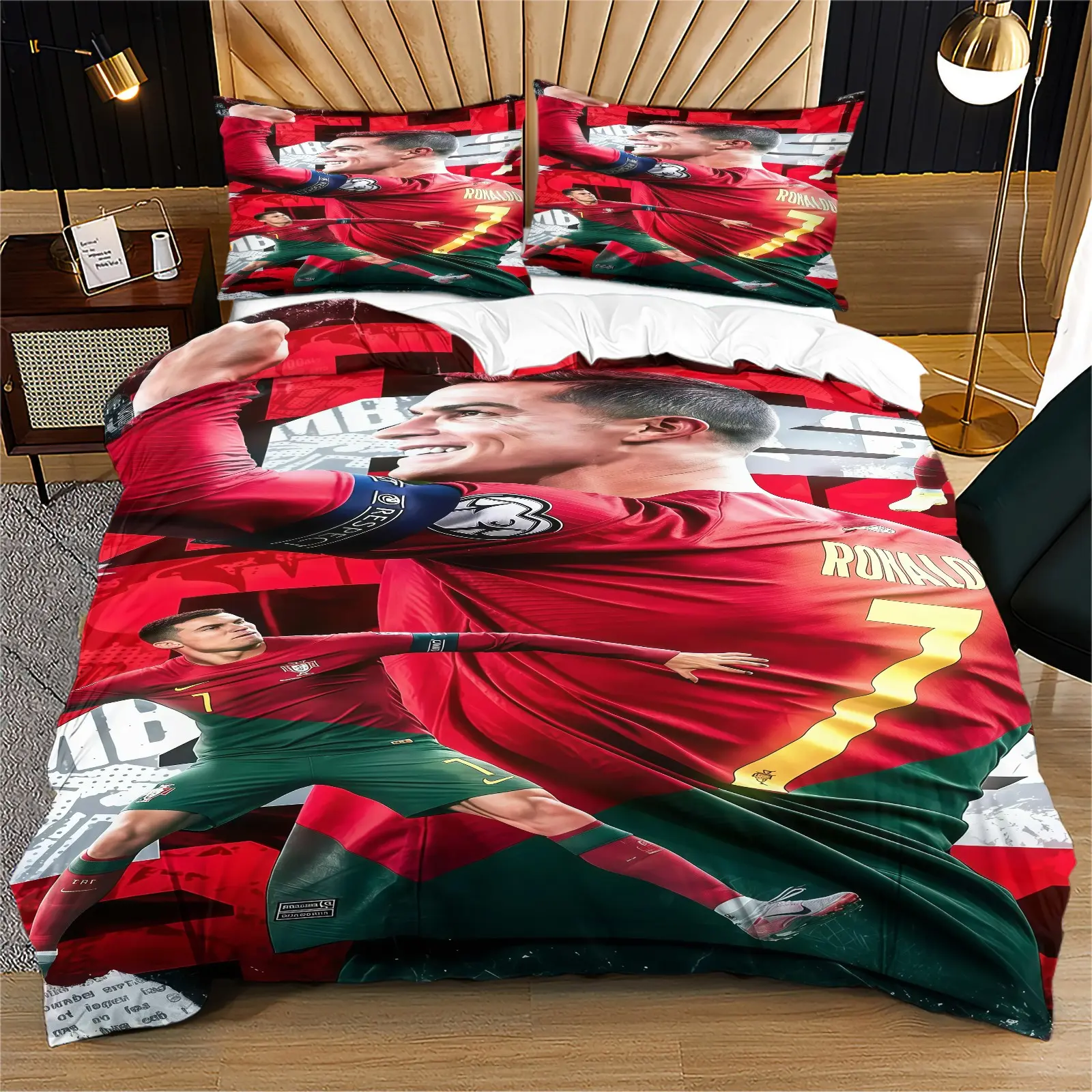 Football Star Pattern Duvet Cover Set, Soft And Durable Bedding Set, Including 1 Duvet Cover And 1 Or 2 Pillowcases, Without Duvet Core And Pillow Core, Male Fan Themed Bedroom Decoration, Suitable For Men's Leisure Rooms, Dormitories, Apartments