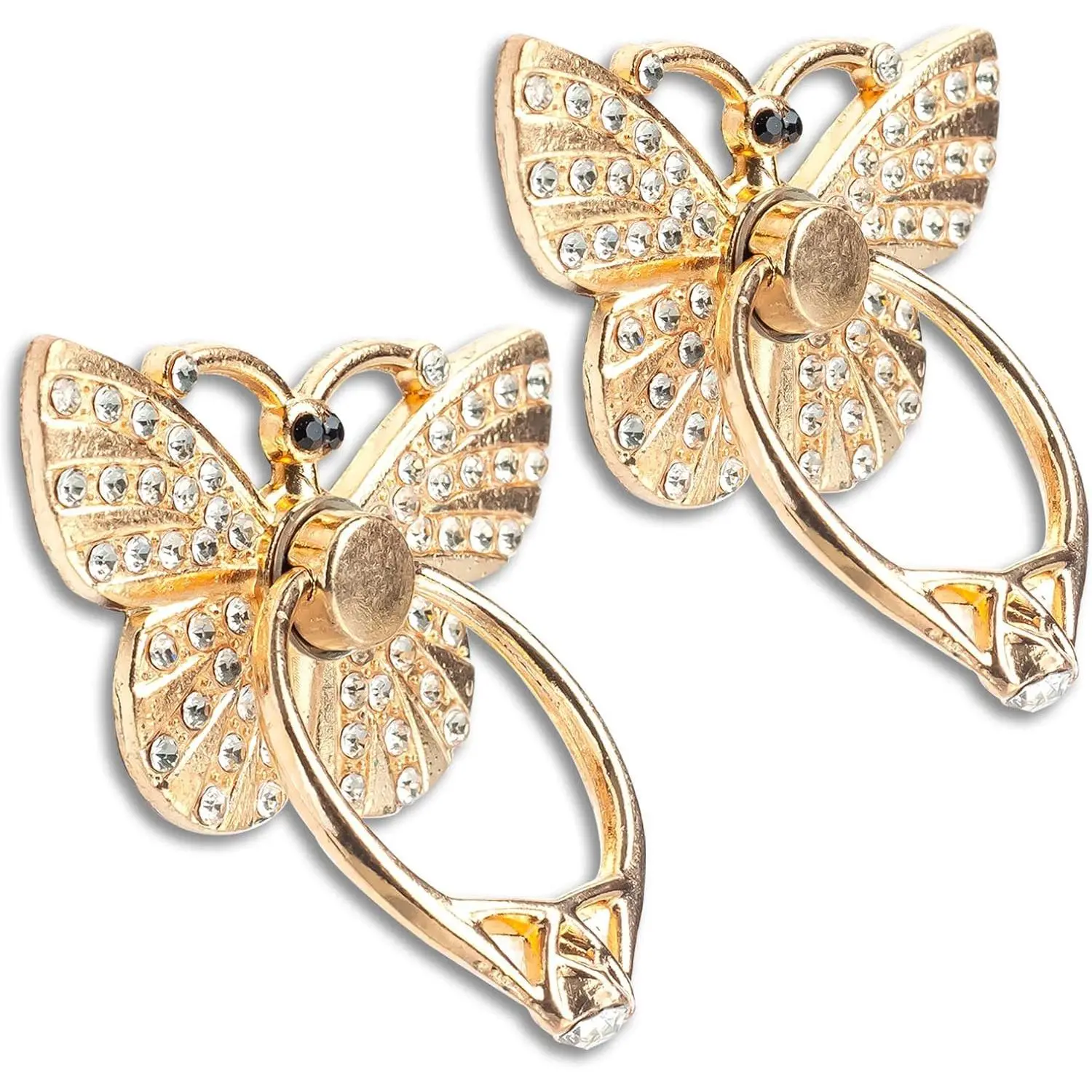 [2 Packs] Butterfly Glitter Bling Bling Phone Ring Holder, Sparkle Phone Ring Grip Artificial  Stand,Rhinestone Cell Finger Ring for Phones,Pad