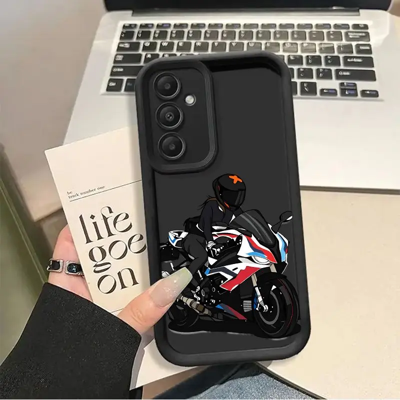 Phone Case - Black Motorcycle-Themed Phone Case Featuring a Rider on a Sport Bike, Compatible with for Galaxy S26 S25 S24 S23 S22 S21 Fe Plus Ultra A13 A14 A15 A16 A17 A33 A34 A35 A36 A52 A53 A54 Note20
