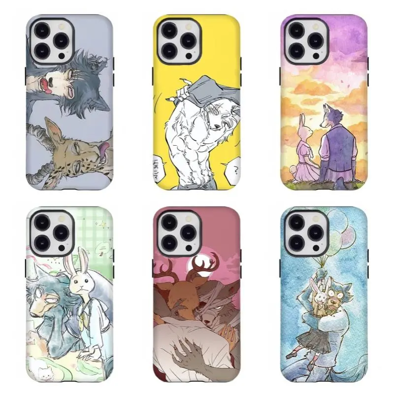Custom High-Detail Flat Print Beastars Anime Phone Case - Legosi & Haru Wolf Rabbit Manga Art Polycarbonate Cover, Shockproof, Wireless Charging Compatible, Protection Accessory for iPhone 17/16/15/14/13/12/11,for Samsung S21-S25, Cute Gift for Anime Fans
