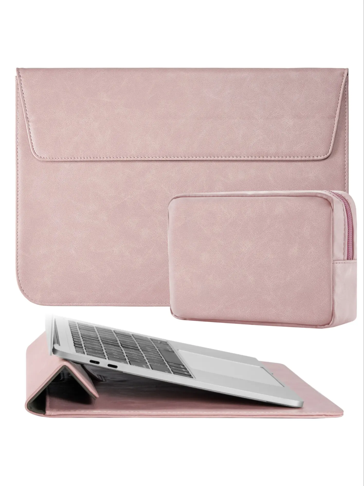 Senlasi PU Leather Laptop Case 3 in 1, Durable PU Cover, Ergonomic Design with Padded Bracket, Compatible with Macbook Air Pro 13-14 Inch, Includes Mouse Pad