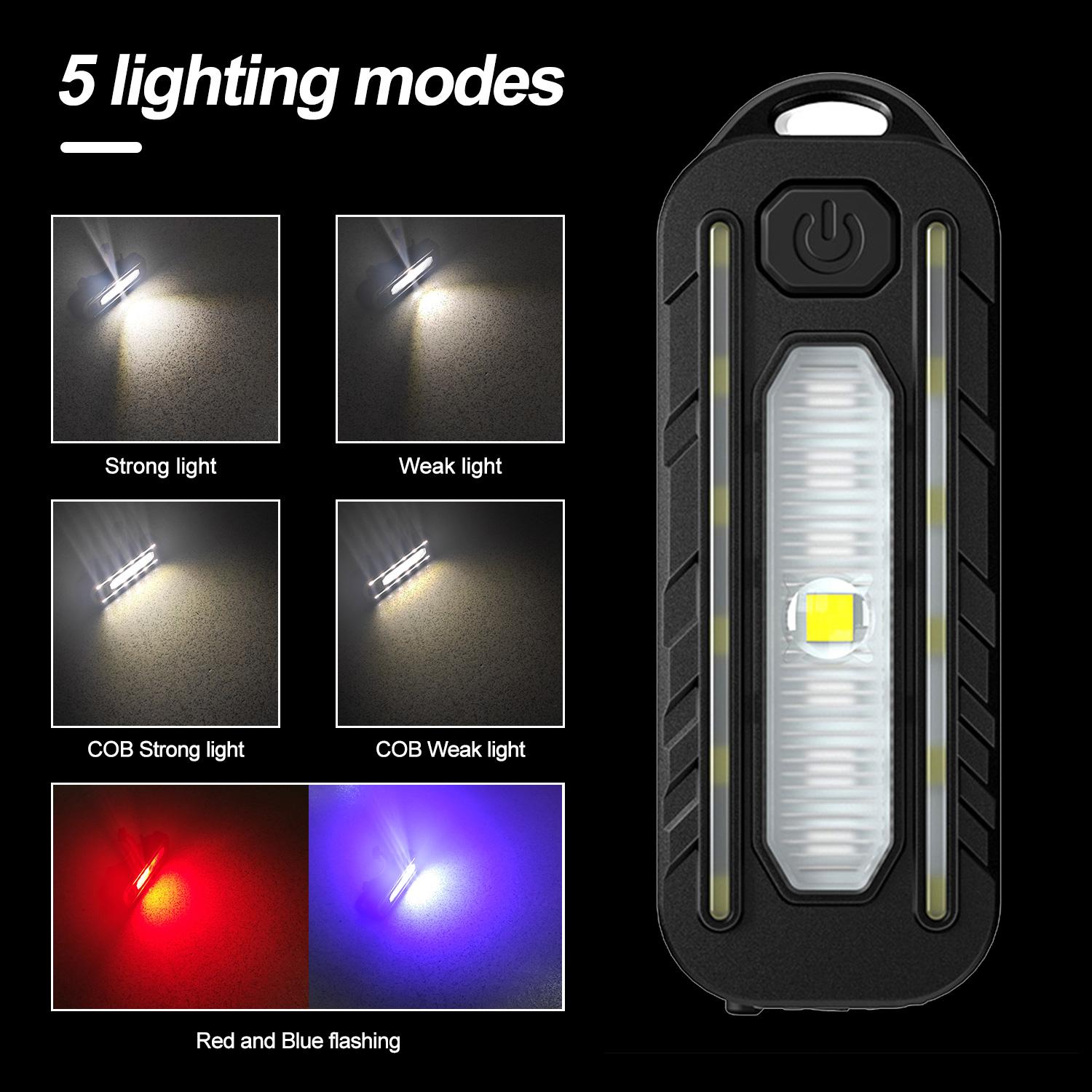 Keychain Flashlight for Police USB Recharge LED Flashlight Shoulder Clip Lights Warning Flashing Light Outdoor Work Light Lamp