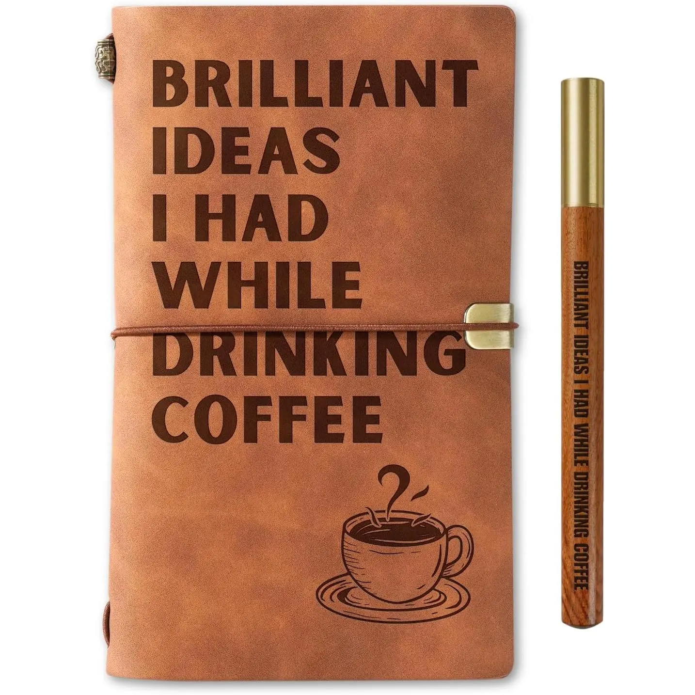 Coffee gifts Leather Journal Notebook with Pen, for Coffee Lovers, Men, Women  Birthday, Refillable Sketchbook, Travel Diary, Lined Planner, 7x5 Inches, Brown