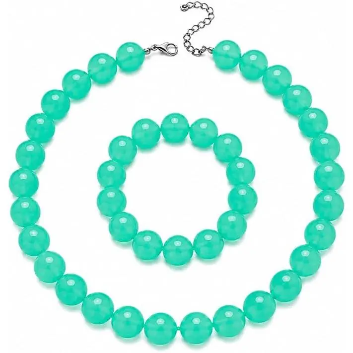 Colorful Chunky Beaded Necklace Bracelet Set for Women  Yellow Bead Choker Necklaces Large Blue Green  Statement Bracelet  Costume Party  Set Accessories