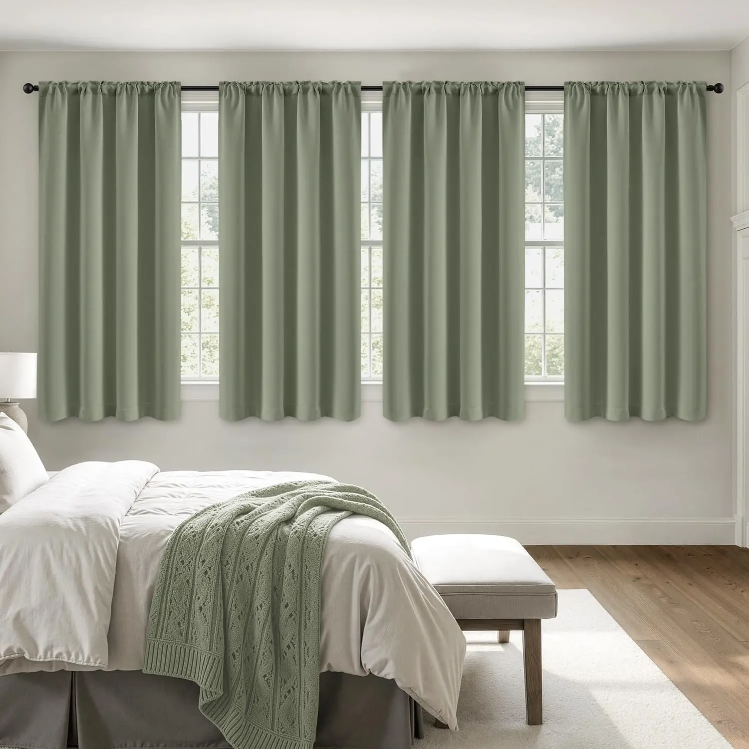 Blackout Curtains 4 Panels Sets Sage Green 63 Inch Length, Top and Bottom Rod Pocket Room Darkening Curtains for Bedroom Windows, 4 Pack Solid Thermal Insulated Light Blocking Curtain DrapesGift