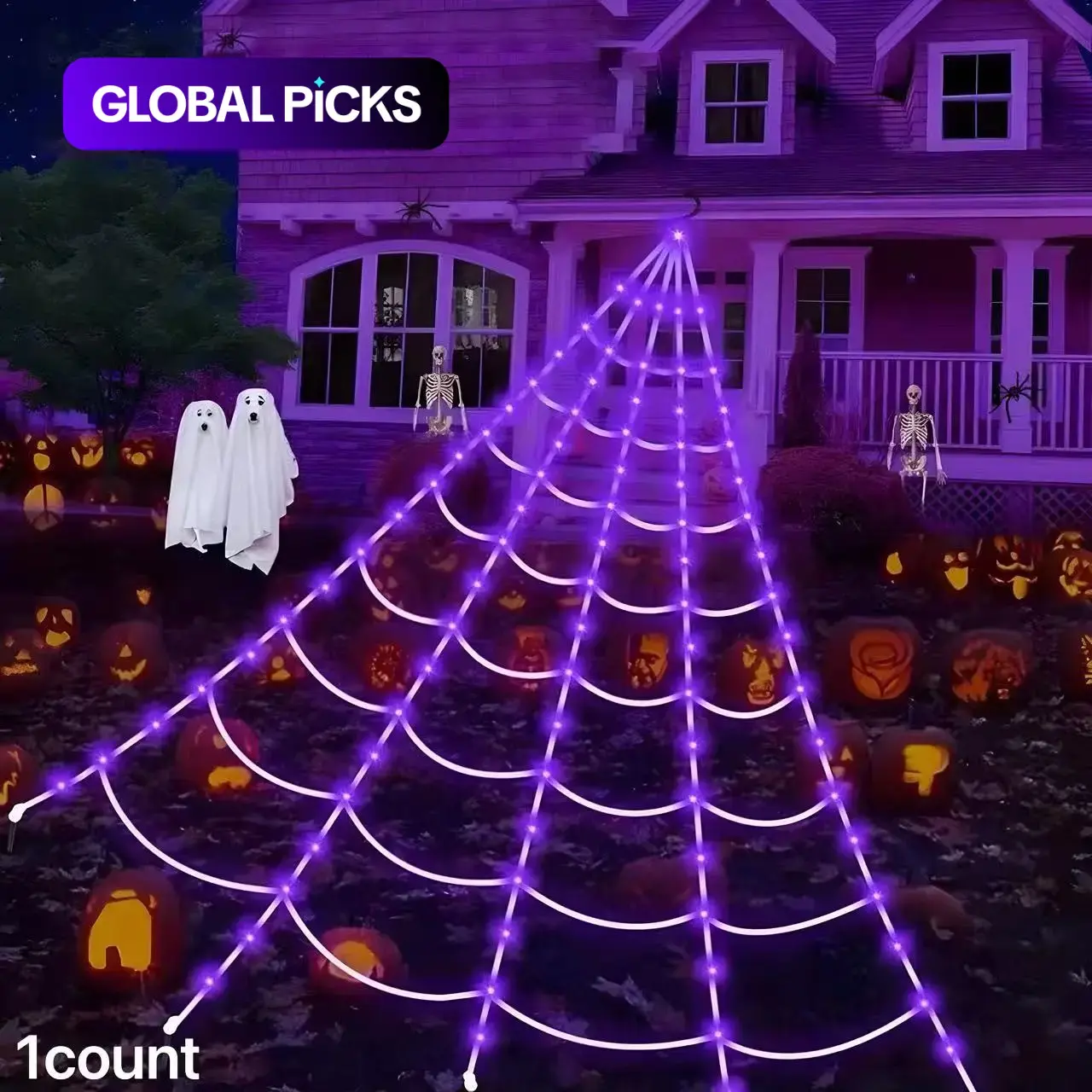 5m 250 LED Light Up Halloween Spider Web Light, Gothic Bedroom Decor, Indoor Outdoor Horror Atmosphere, Courtyard Decoration, Spooky Theme, Novelty Lighting, Decorative Lights #GLOBAL PICKS