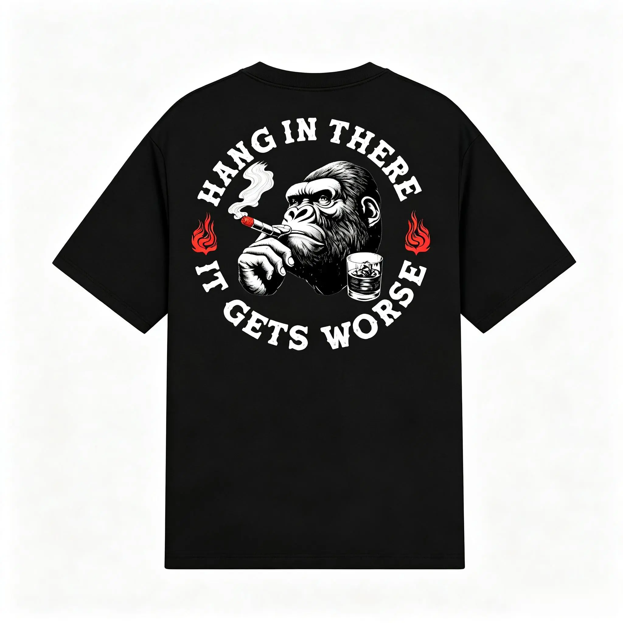 Streetwear Graphic T-Shirt or Pullover Hoodie with Funny Monkey "Hang In There It Gets Worse" Print - Unisex Casual Tops, Tshirt, Street Style