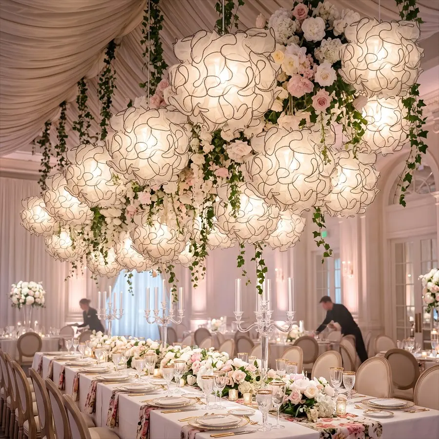 Edge Wave Ball Fabric Lamp Shade, Contrast Wave Ruffle Organza Sphere Lampshade, Wedding Decoration Elegant Atmosphere Light Accessory, Decorative