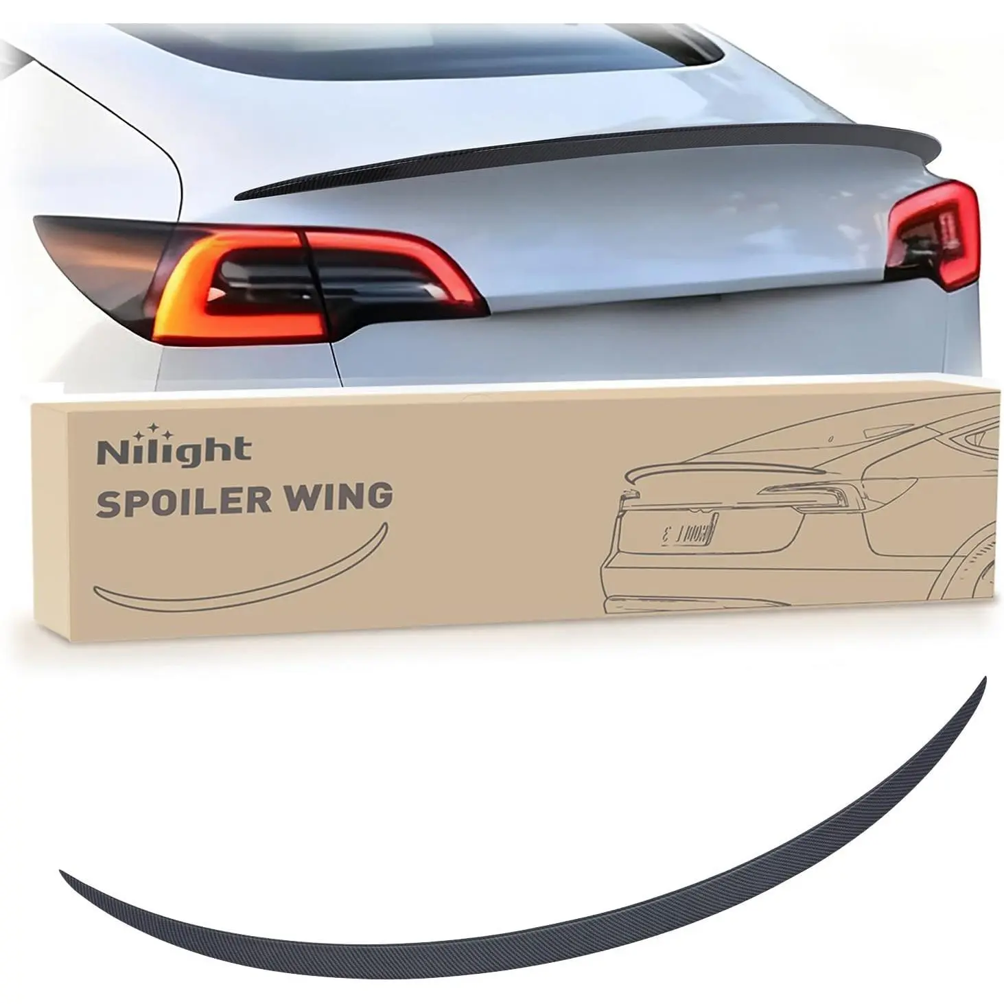 Nilight Spoiler Fit for Tesla Model 3 2017-2023 Spoilers for Cars Rear Spoiler Wing Sporty Appearance Rear Trunk Lip Exterior Accessories No-Drill Installation ABS Carbon Fiber Pattern, Matte Black
