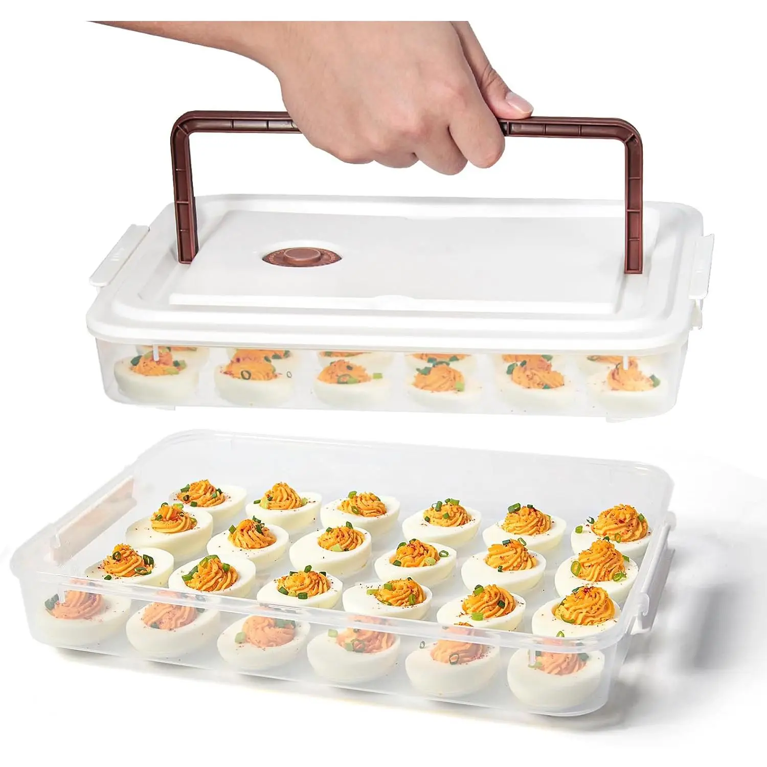 Deviled Egg Containers with Lid, 2 Pack 48-Egg Carrier with Handle