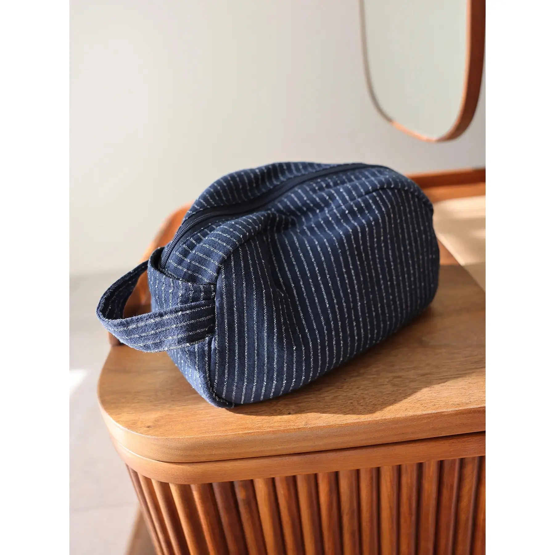 Women's Vintage Striped Cosmetic Bag - Large Capacity Travel Ready Organizer with Zippered Top, Inner Lining, Portable Sports & Outdoor Pouch for Trips, Gym, One Size