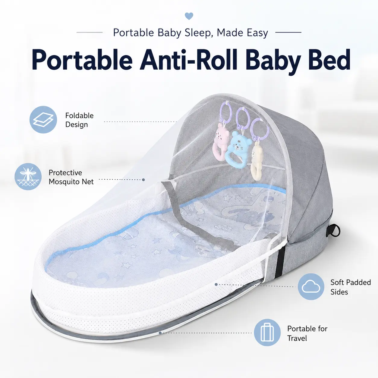 Foldable baby crib, biomimetic bed, baby isolation protective fence, newborn outdoor portable children's bed