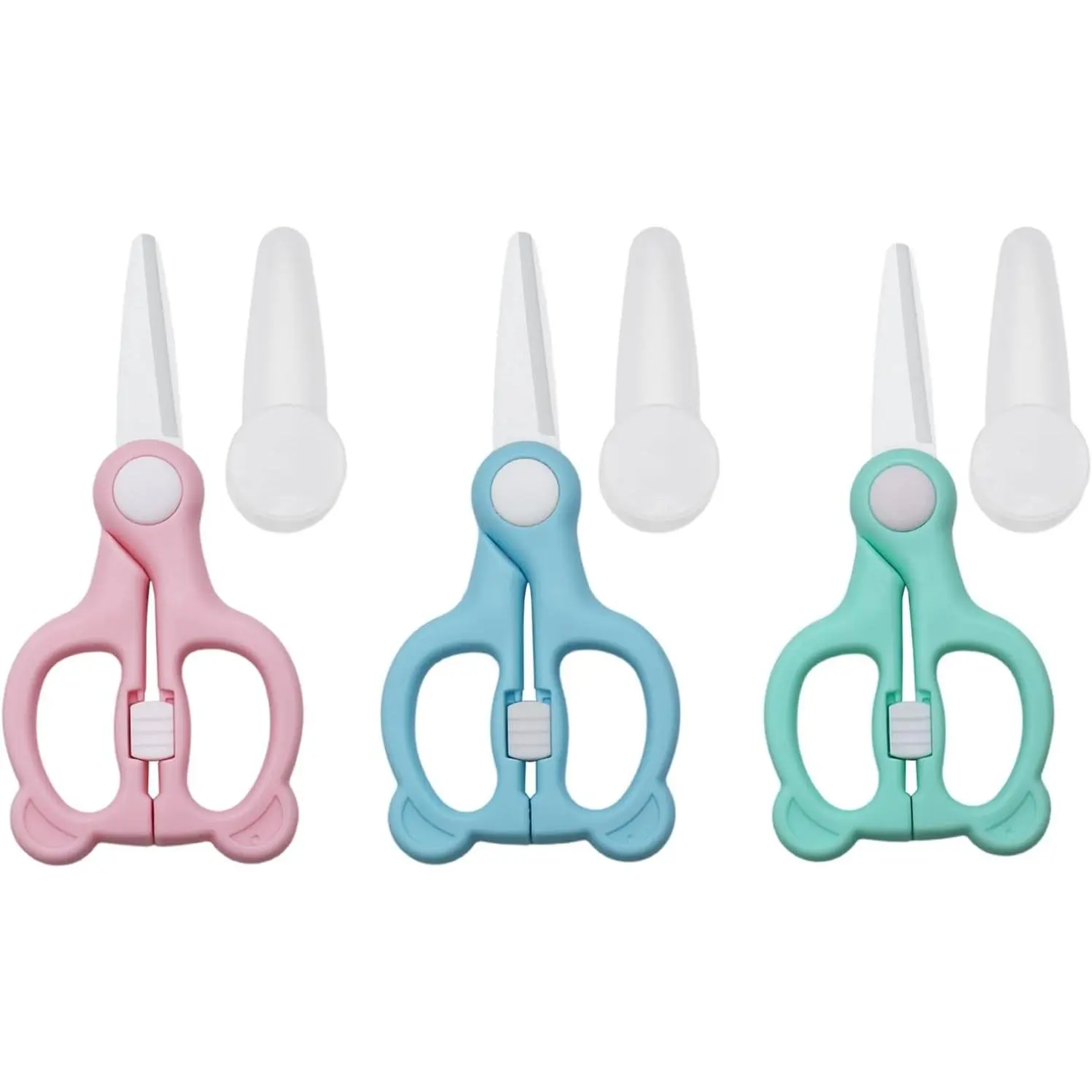 3 Pack Baby Food Scissors with Travel Case, Ceramic Toddler Scissors with Safety Lock for Pizza, Meats, Noodles, Vegetables and Fruits (Pink, Blue, Green)Gift