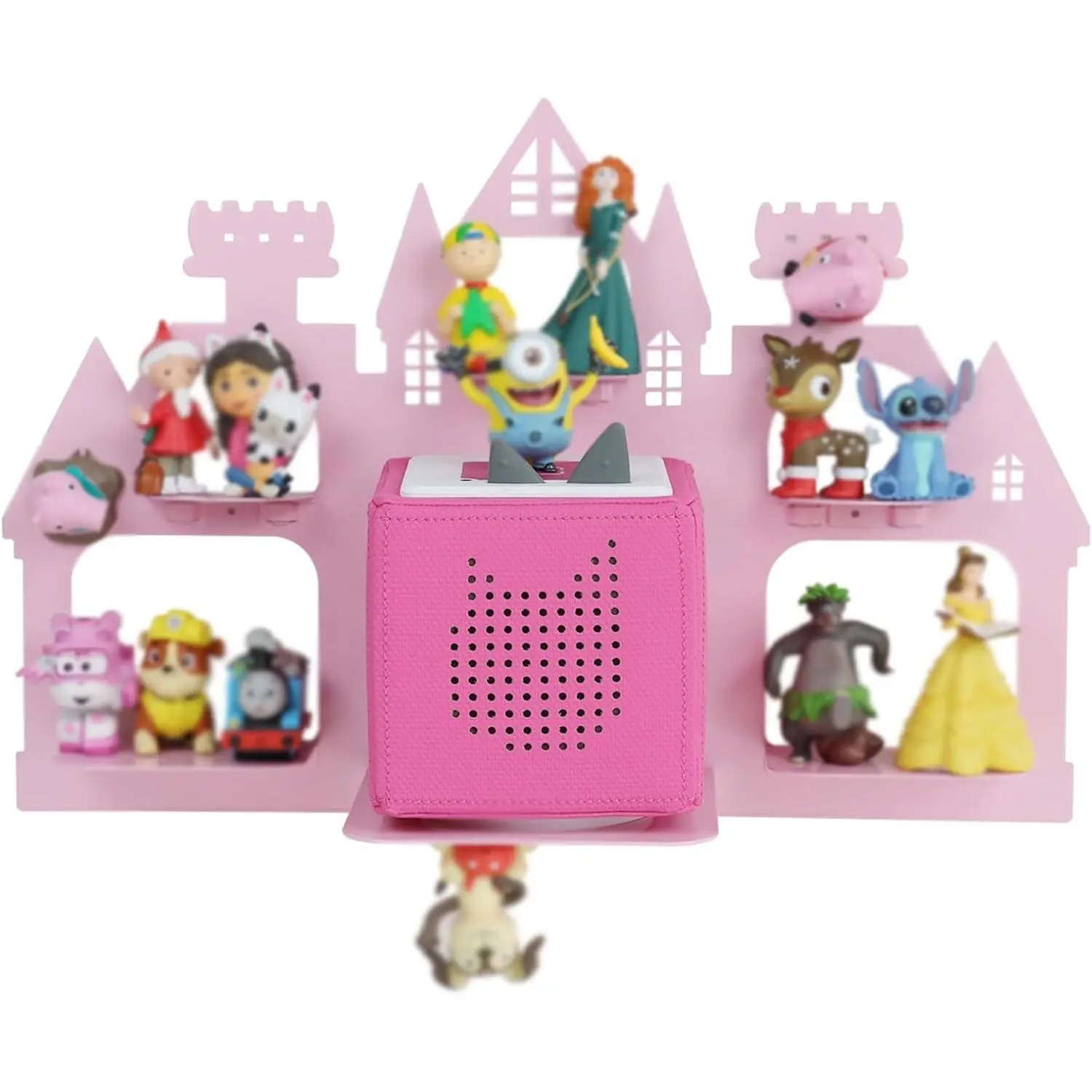 for Toniebox 2/1 Shelf Magnetic, Floating Shelf for Tonies Figures 15-25pcs, Display Shelves for Toniebox in Children's Room Decoration, Wall Mounted Rack for Tonies Figures Storage-Pink Castle