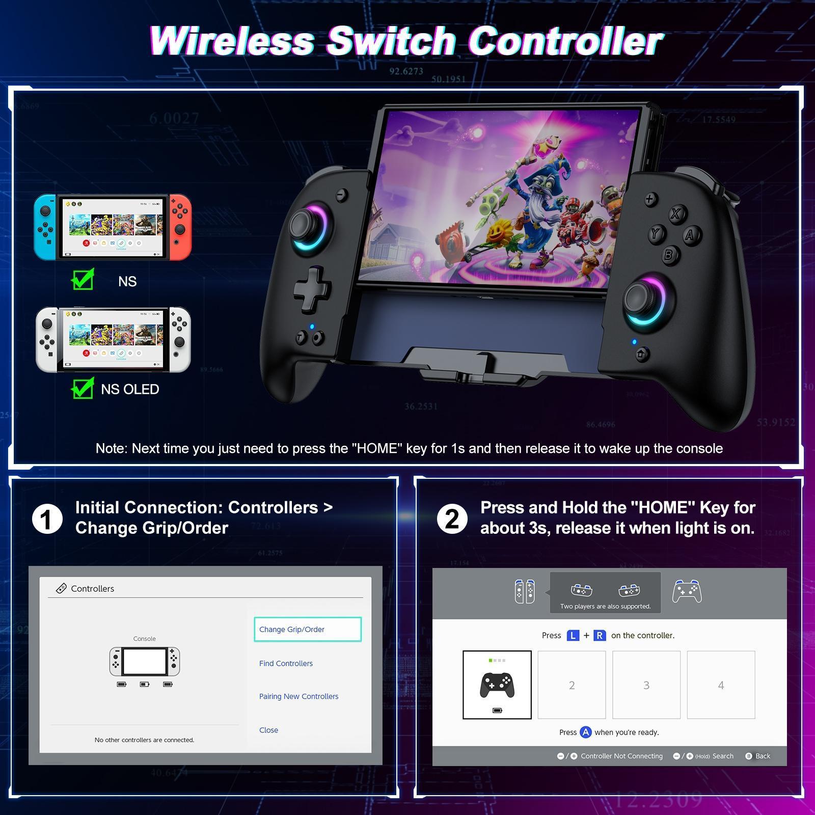 ESYWEN Wireless Ergonomic Switch Controller for Switch OLED with 17 RGB Lights & Programmable ML MR Buttons for Enhanced Gaming