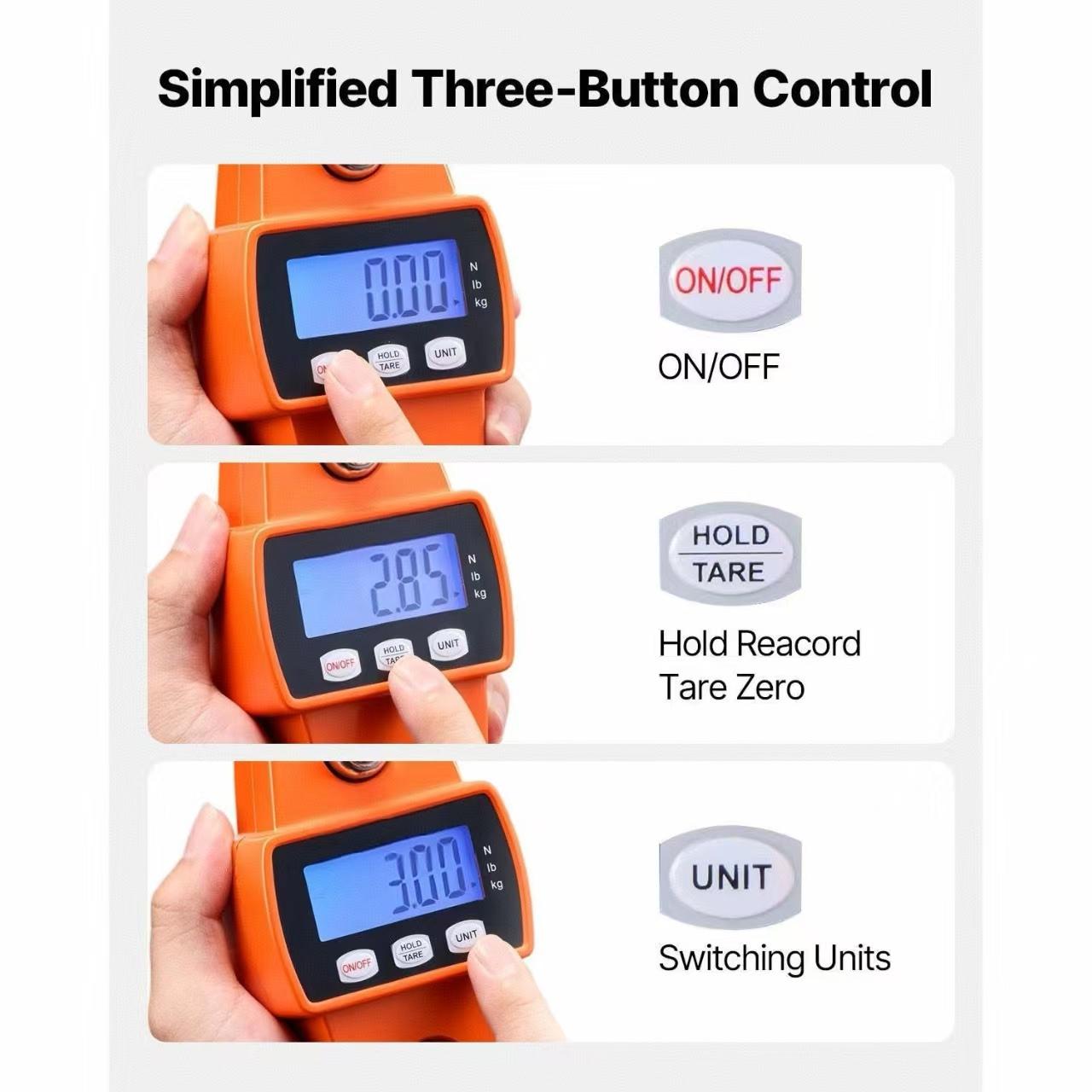 Digital Crane Scale, 660 lbs/300 kg Max Capacity, Handheld Hanging Scale with Cast Aluminum Case & LCD Display, 0.1 lbs Division & 3 Unit Switch, Portable Design for Farm Hunting Fishing, Orange