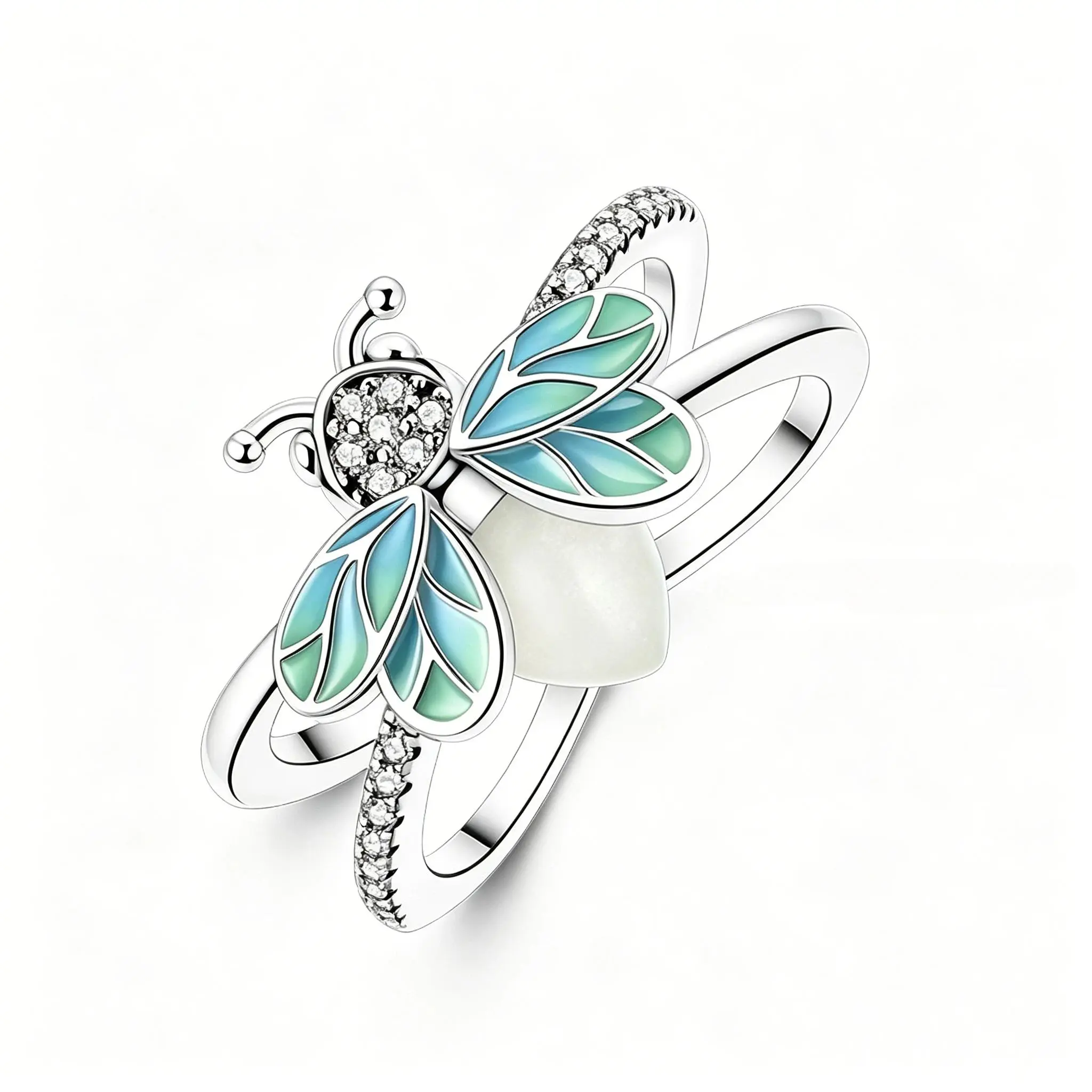 Small Silver-Plated Animal Firefly Ring with Metal Coating - Cute Luminous Everyday Wear Jewelry, Ideal Gift for Her