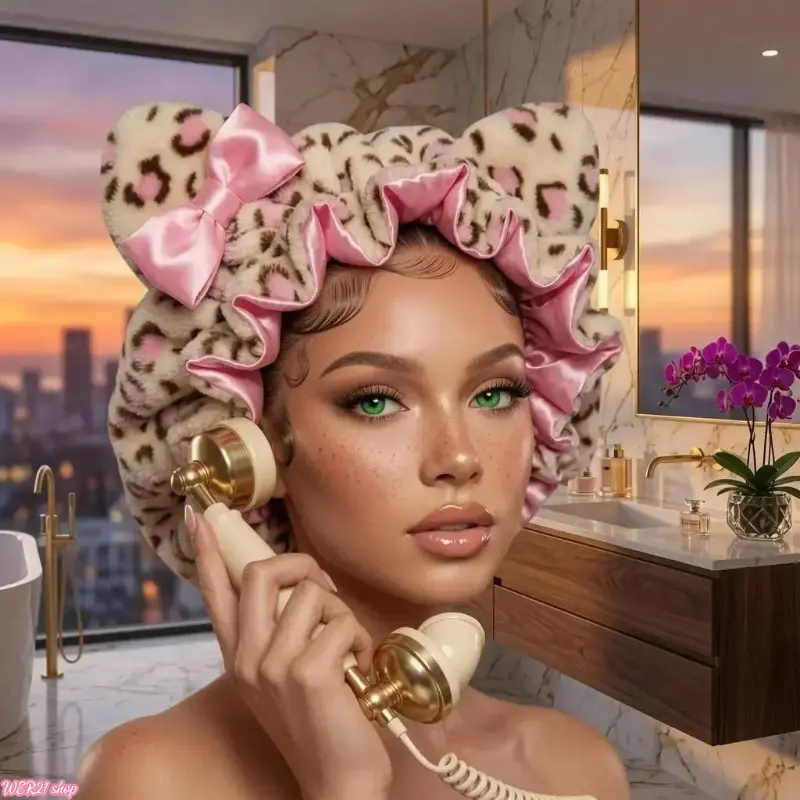 [SummerWins]Soft Teddy Fleece Heatless Curling Sleep Bonnet for Women, Trendy Pink Leopard Print Gentle Hair Wrap Hood, No Heat Damage Hair Protection Cap for Daily Hair Styling, Thoughtful Beauty Gift for Her