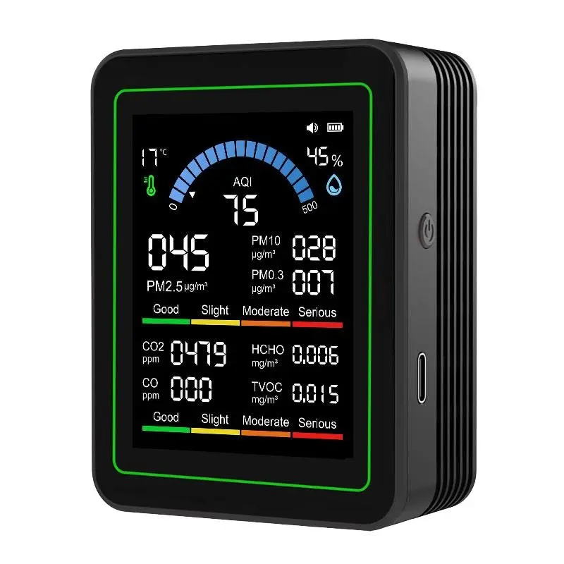 iezcetom Portable Carbon Monoxide Detector with Temp & Humidity, 10-in-1 Smart Air Quality Monitor for Camping, Tent, BBQ, RV, Car & Home, Real-Time CO CO2 HCHO TVOC PM2.5 AQI Meter