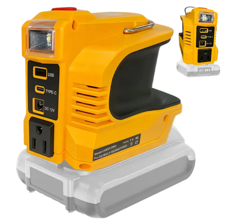 200W Portable Power Inverter Compatible with DeWalt 20V Battery - Off Grid Inverter, 110V AC Outlet Converter with Type-C, DC 12V, 5V/2.4A USB Ports, Plug-and-Play Compact Adapters for Camping, Emergency (Battery Not Included)