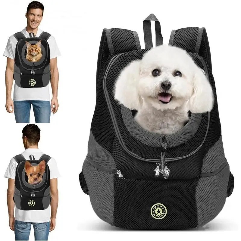 Pet Backpack, Breathable Dog Backpack with Adjustable Straps and Side Pockets, Head-Extendable Design with Safety Belt, Suitable for Small Dogs and Cats