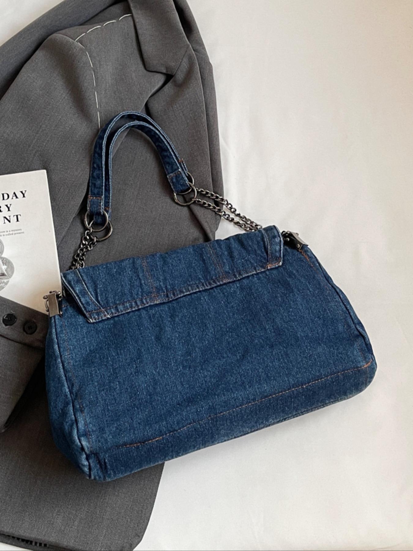 2026 Denim Bag Chain Shoulder Bag Women's Fashion Commuting Work Underarm Bag Vintage Texture Travel Handbag