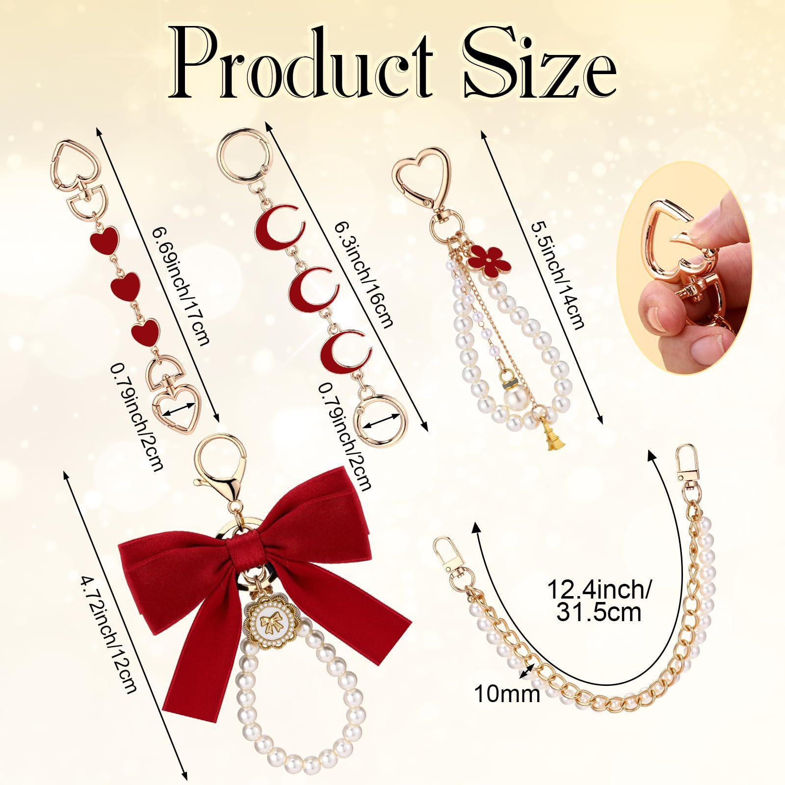 5 Pcs Bag Extender Chain Gold Pearl Purse Chain Ribbon Bow Keychain Extender Bag Strap Purse Charms Accessories for Handbag Y2K Aesthetic Bag Accessories Bag Charm Keychain Accessory Gifts for Women keychains for women