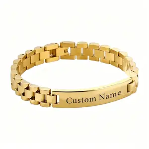 Custom Name Text Mens Bracelet Personalized Watch Band Engraved Name Bracelets for Men Customized ID Cuff Wristband Gift for Dad Husband