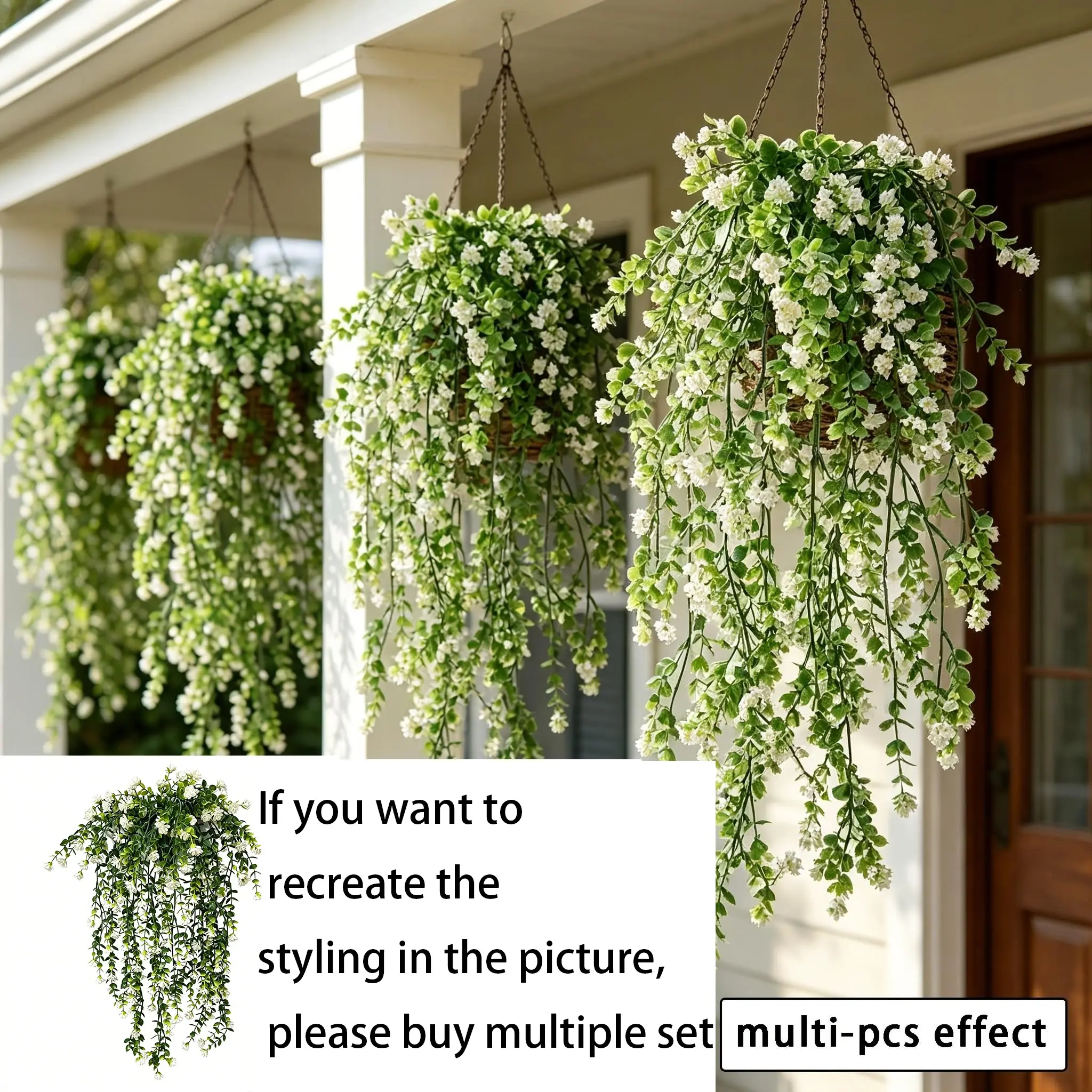 4-Pack Outdoor Hanging Eucalyptus Flowers, UV-Resistant Artificial Plants, Faux Floral Decor, Fake Decorative Flowers, Ideal for Balconies, Gardens, Festivals, Year-Round Decor