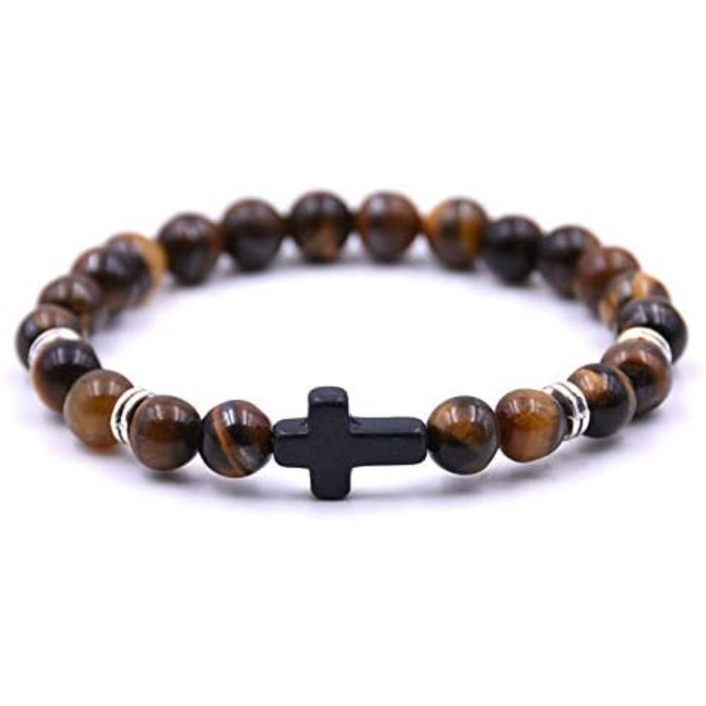 Elegant Cross Beads Bracelet Set 4/6/9 pcs for Men Women Adjustable 8mm Natural Lava Stone Beads Anti-Allergy Stainless Steel Cross Cuff Charm Bracelets Unisex Beauty & Personal Care All Skin Types