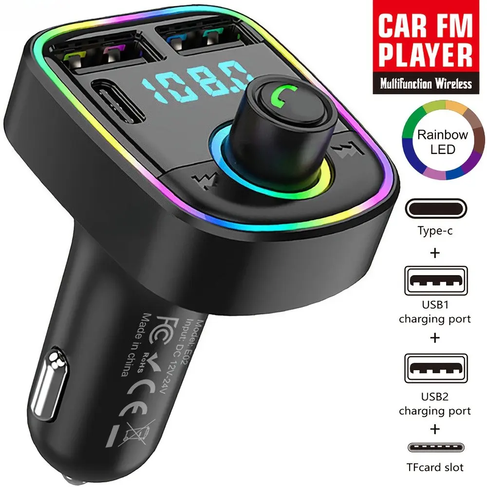 Three-In-One Fm Transmitter for Car, Supports TF Card USB Car Mp3 Player, Dual USB Type-C Car Charger, Hands-Free Wireless Calling Kit