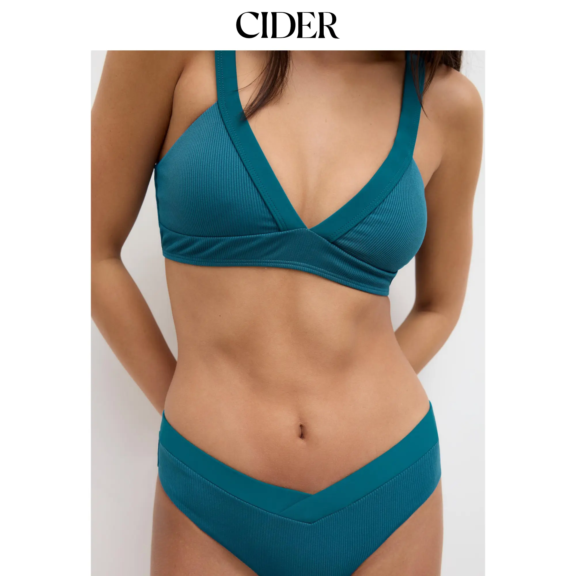 Cider V-neck Criss Cross Bracelet Ribbed Bikini Set