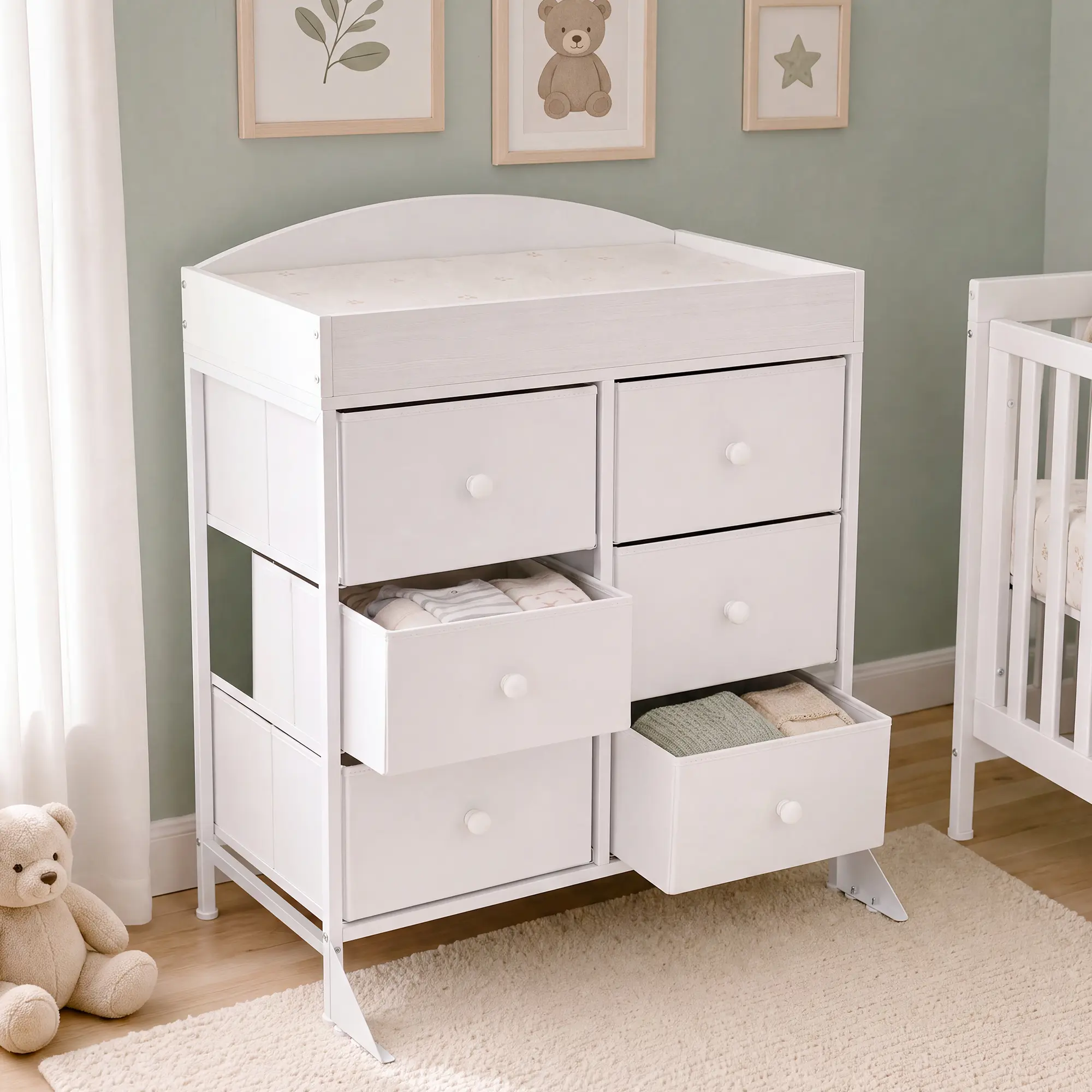 Baby Nursery Changing Table Dresser with Changing Top - Compact Shape, Space-Saving Storage Drawers, Diapering & Dressing Station (Standard)