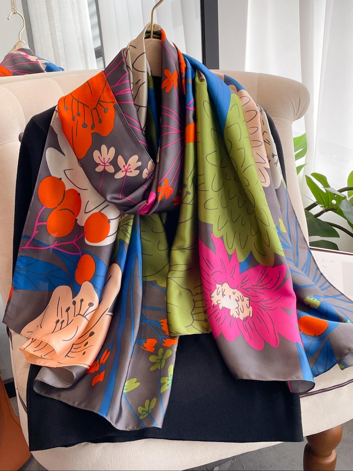 Women's Elegant Random Floral Print Square Scarf, Fashionable Soft Comfortable Shawl for Daily Wear, Casual Versatile Scarf for Women, Floral Pattern Shawl