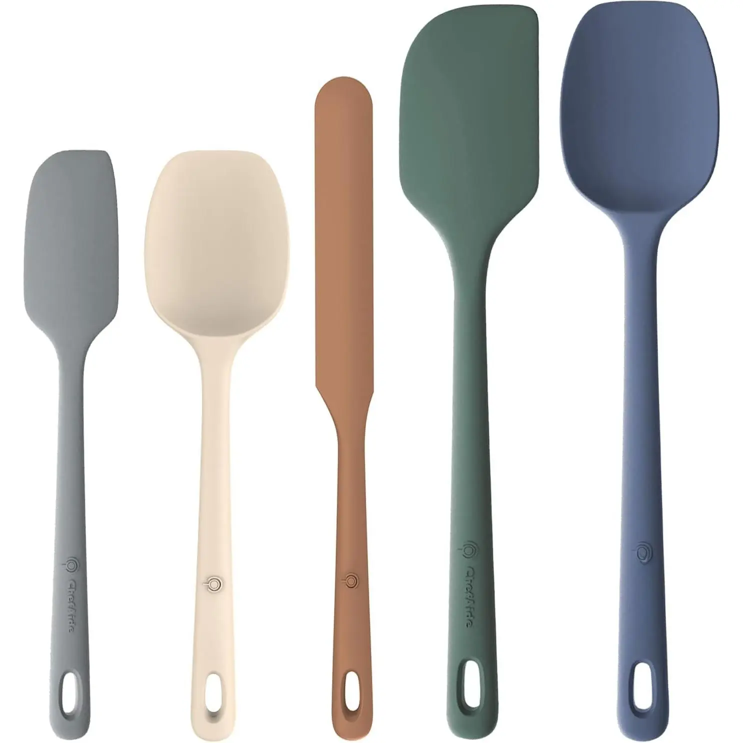 Sturdy Multi-Color Kitchen Utensil Spatula Set (5-Count, Various Sizes) - Neutral Seamless Grade Rubber Spatulas with Upgraded Non-Slip Grip Handles, Heatproof Up to 600°F for Nonstick Cookware