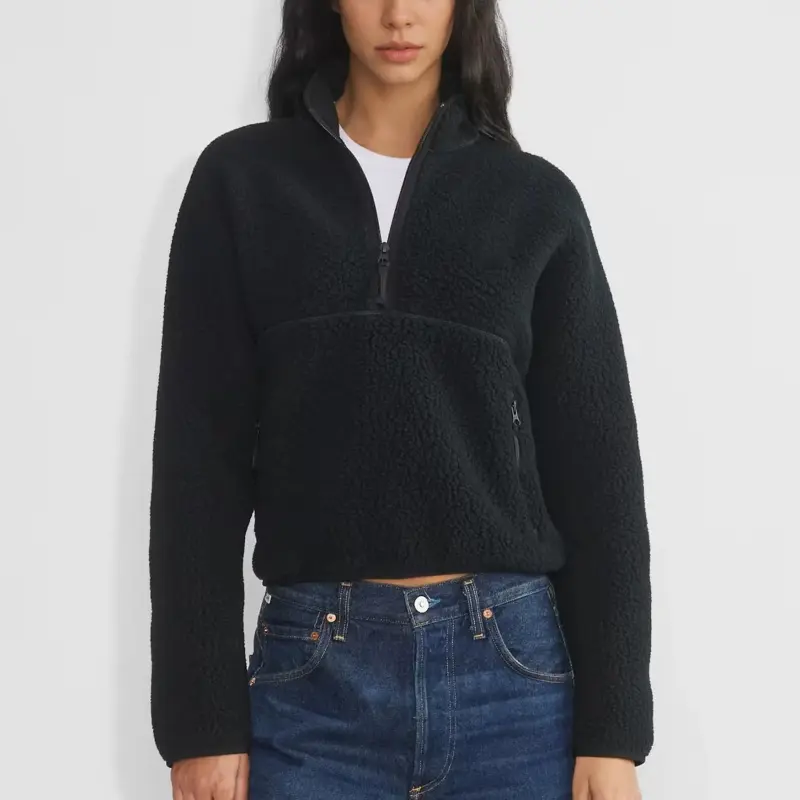 Songling Womens Fleece Sweatshirts Cropped Half Zip Fuzzy Warm Sherpa Pullover Varsity Jackets with Zipper Pockets Fit Casual Breathable Fashion