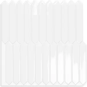 White Long Hexagon Tile Peel and Stick Backsplash, 10 Sheets Self-Adhesive Wall Tiles for Kitchen, Bathroom, Fireplace, RV(12"×12")
